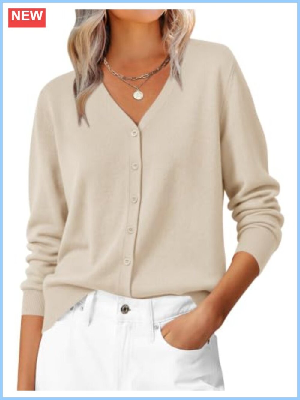 Wool Blend Lightweight Cardigan Sweater Button V-Neck Long Sleeve